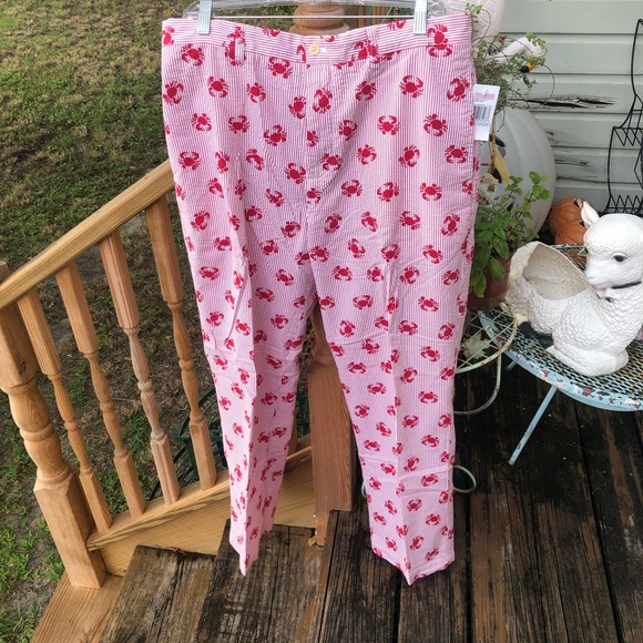 Vineyard Vines Club Red Crabs Seersucker Pants Sz 34 x 30 Chili Pepper Mens NEW